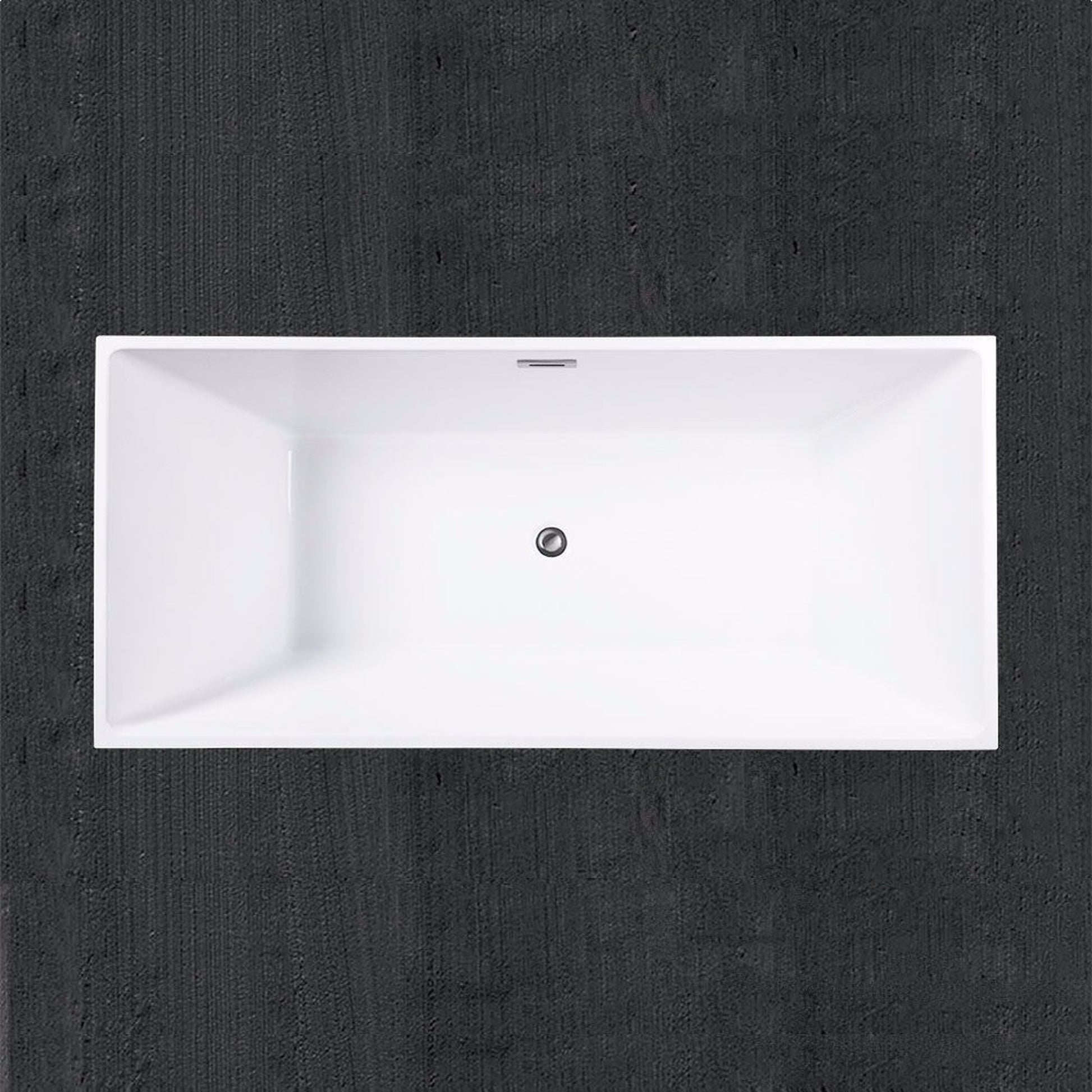 WoodBridge B0003 67" White Acrylic Freestanding Soaking Bathtub With Brushed Nickel Drain and Overflow