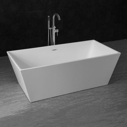 WoodBridge B0003 67" White Acrylic Freestanding Soaking Bathtub With Chrome Drain, Overflow, F0071CHVT Tub Filler and Caddy Tray
