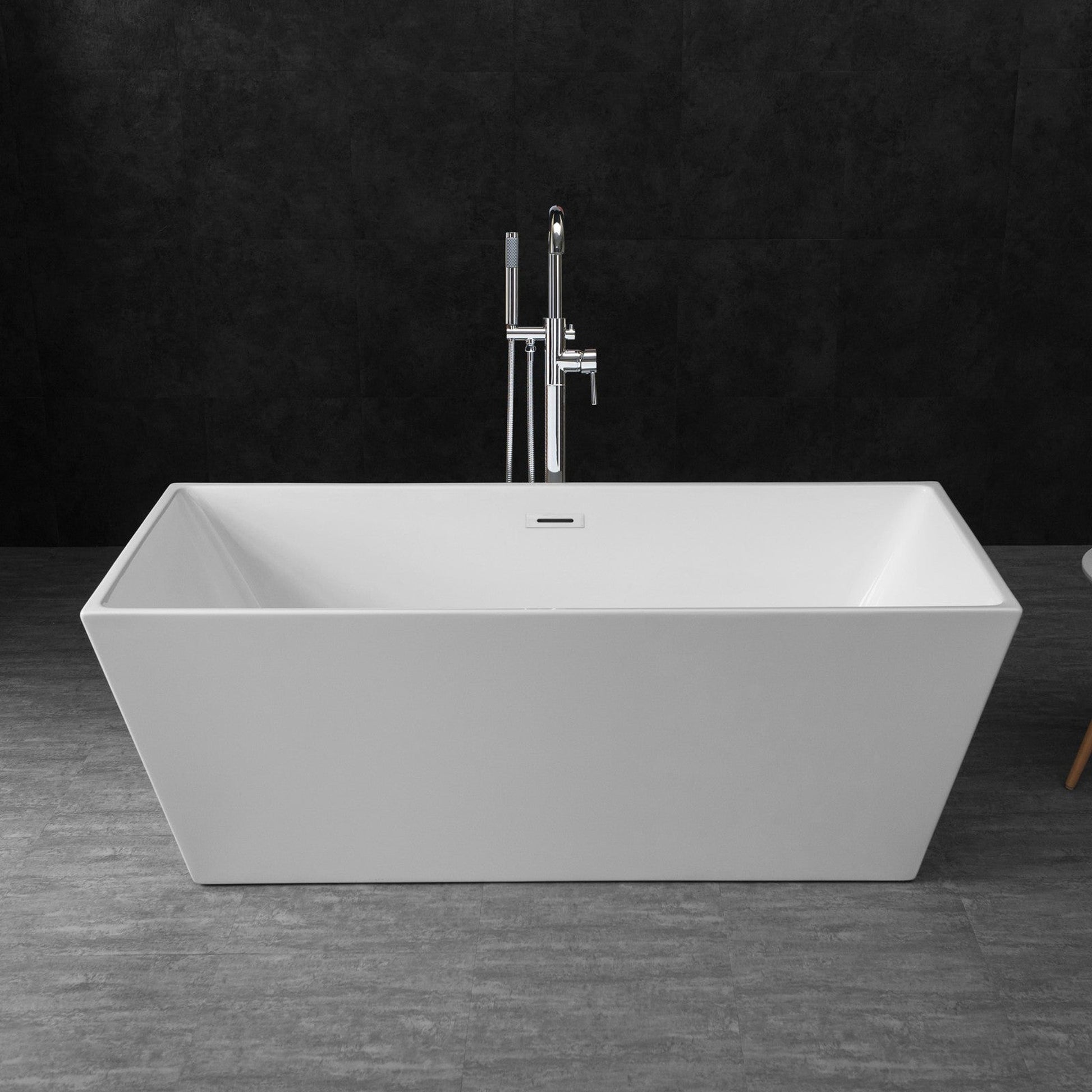 WoodBridge B0003 67" White Acrylic Freestanding Soaking Bathtub With Chrome Drain and Overflow