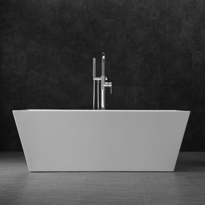 WoodBridge B0003 67" White Acrylic Freestanding Soaking Bathtub With Chrome Drain and Overflow