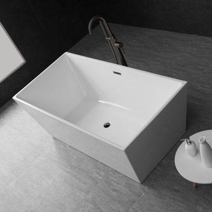 WoodBridge B0003 67" White Acrylic Freestanding Soaking Bathtub With Matte Black Drain, Overflow, F0072MBVT Tub Filler and Caddy Tray