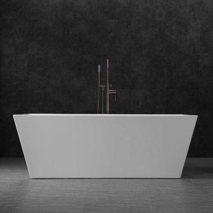 WoodBridge B0003 67" White Acrylic Freestanding Soaking Bathtub With Oil Rubbed Bronze Drain and Overflow