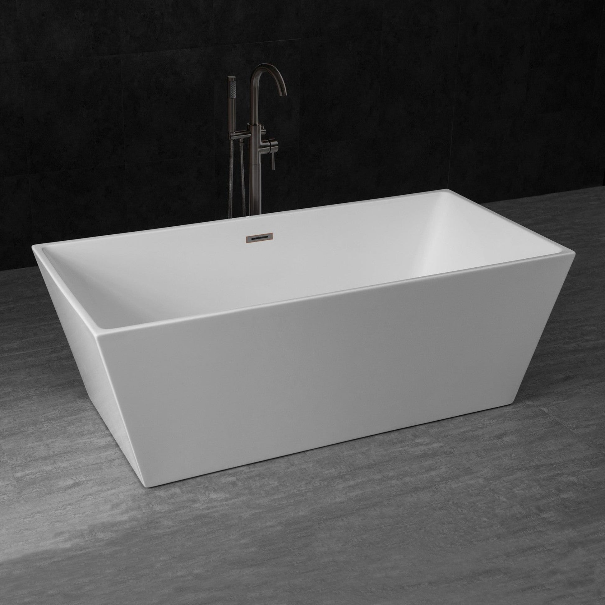 WoodBridge B0003 67" White Acrylic Freestanding Soaking Bathtub With Oil Rubbed Bronze Drain and Overflow