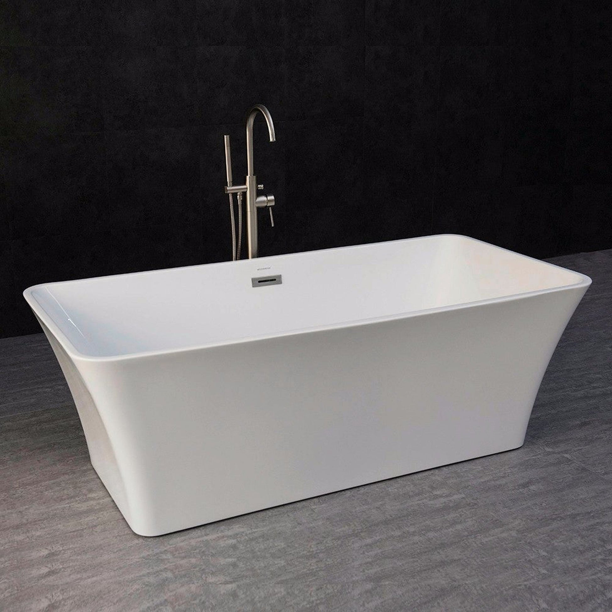 WoodBridge B0004 67" White Acrylic Freestanding Soaking Bathtub With Brushed Nickel Drain, Overflow, F0070BNVT Tub Filler and Caddy Tray