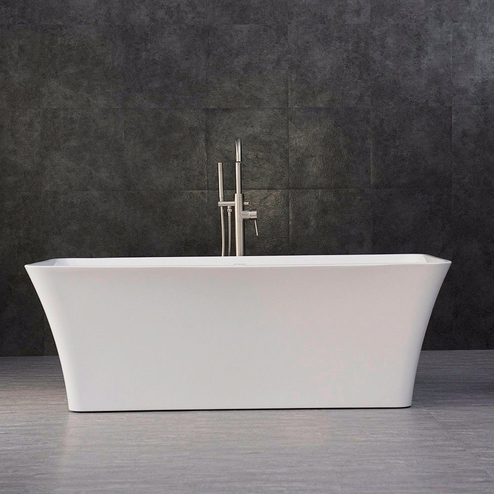 WoodBridge B0004 67" White Acrylic Freestanding Soaking Bathtub With Brushed Nickel Drain and Overflow