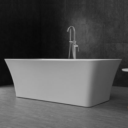 WoodBridge B0004 67" White Acrylic Freestanding Soaking Bathtub With Chrome Drain, Overflow, F0071CHVT Tub Filler and Caddy Tray