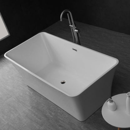 WoodBridge B0004 67" White Acrylic Freestanding Soaking Bathtub With Chrome Drain, Overflow, F0071CHVT Tub Filler and Caddy Tray
