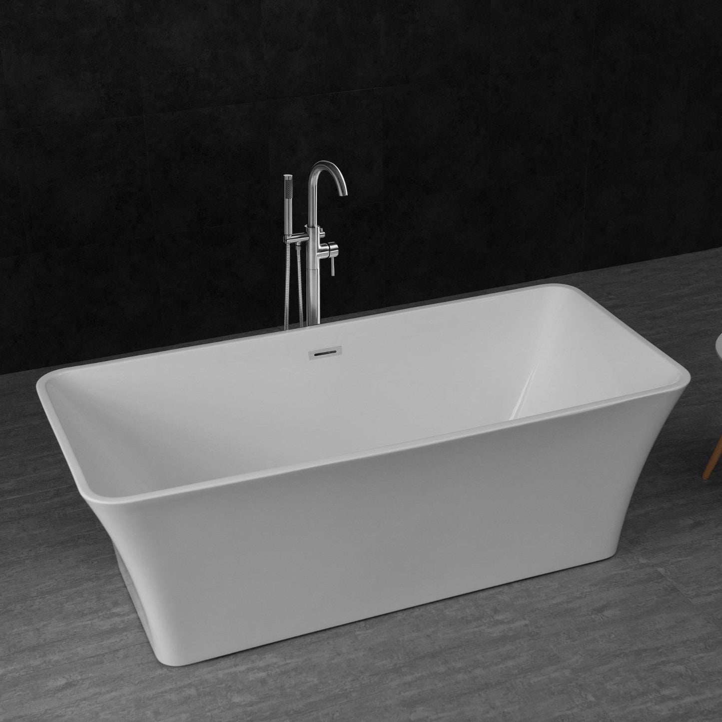 WoodBridge B0004 67" White Acrylic Freestanding Soaking Bathtub With Chrome Drain and Overflow