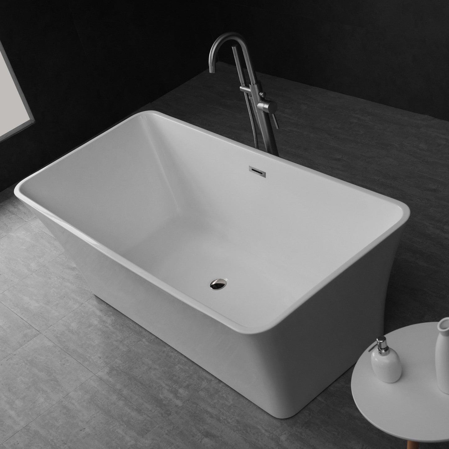 WoodBridge B0004 67" White Acrylic Freestanding Soaking Bathtub With Chrome Drain and Overflow