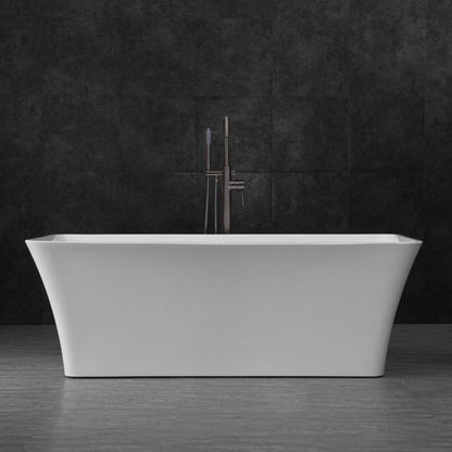 WoodBridge B0004 67" White Acrylic Freestanding Soaking Bathtub With Oil Rubbed Bronze Drain and Overflow