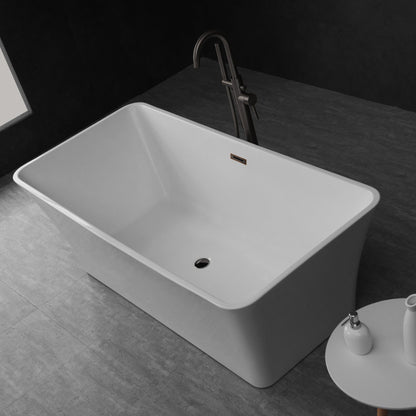 WoodBridge B0004 67" White Acrylic Freestanding Soaking Bathtub With Oil Rubbed Bronze Drain and Overflow