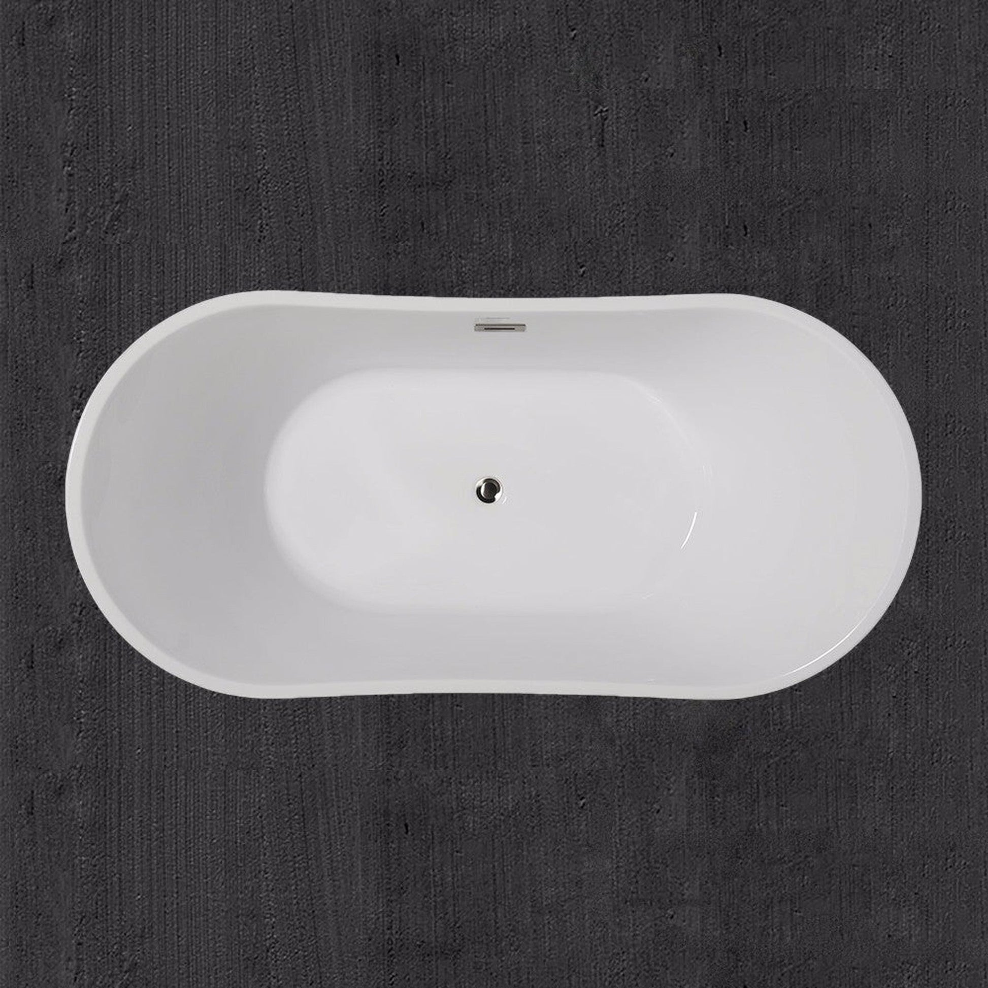 WoodBridge B0010 67" White Acrylic Freestanding Contemporary Soaking Bathtub With Brushed Nickel Drain, Overflow, F0001BNVT Tub Filler and Caddy Tray