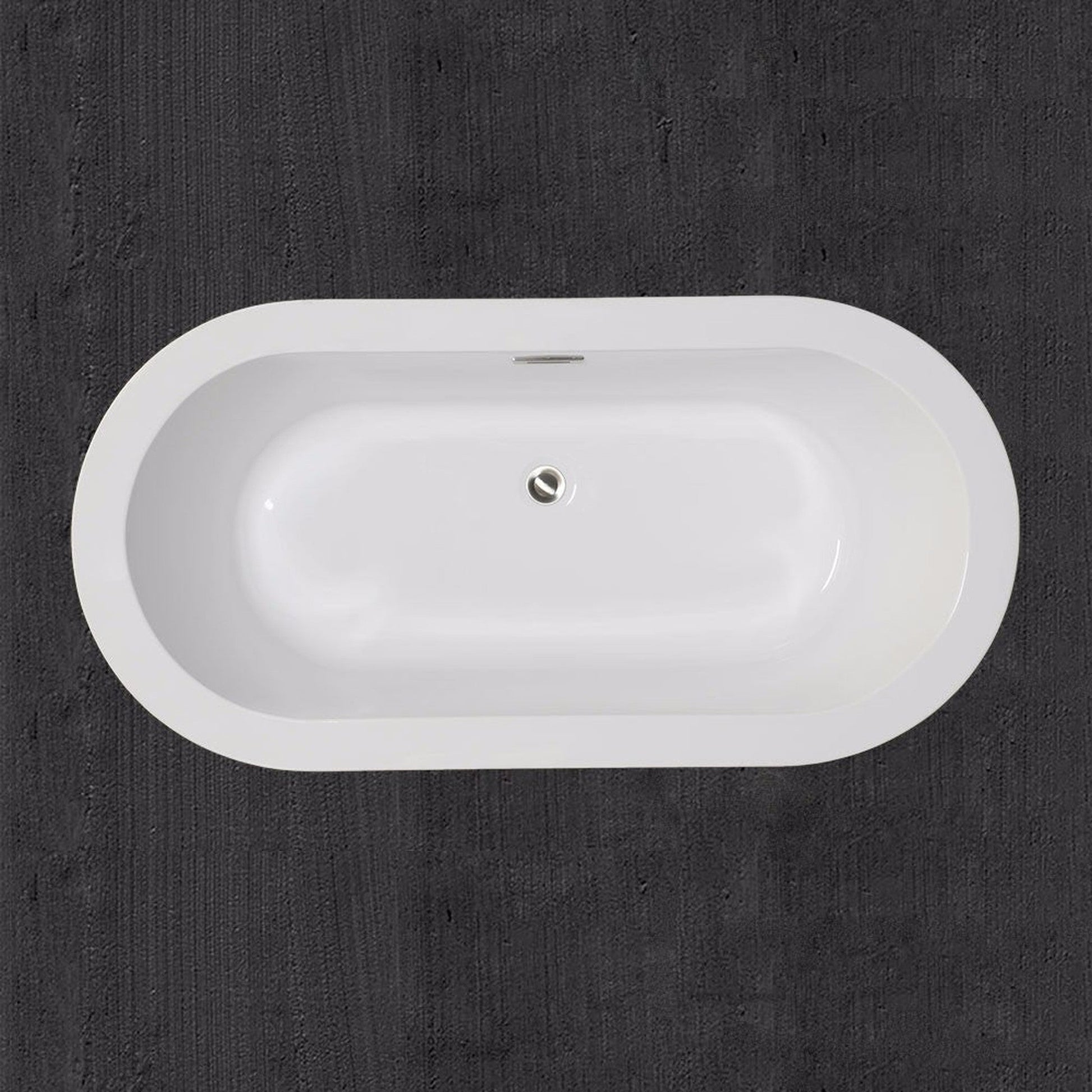 WoodBridge B0012 59" White Acrylic Freestanding Soaking Bathtub With Brushed Nickel Drain, Overflow, F0022 Tub Filler and Caddy Tray