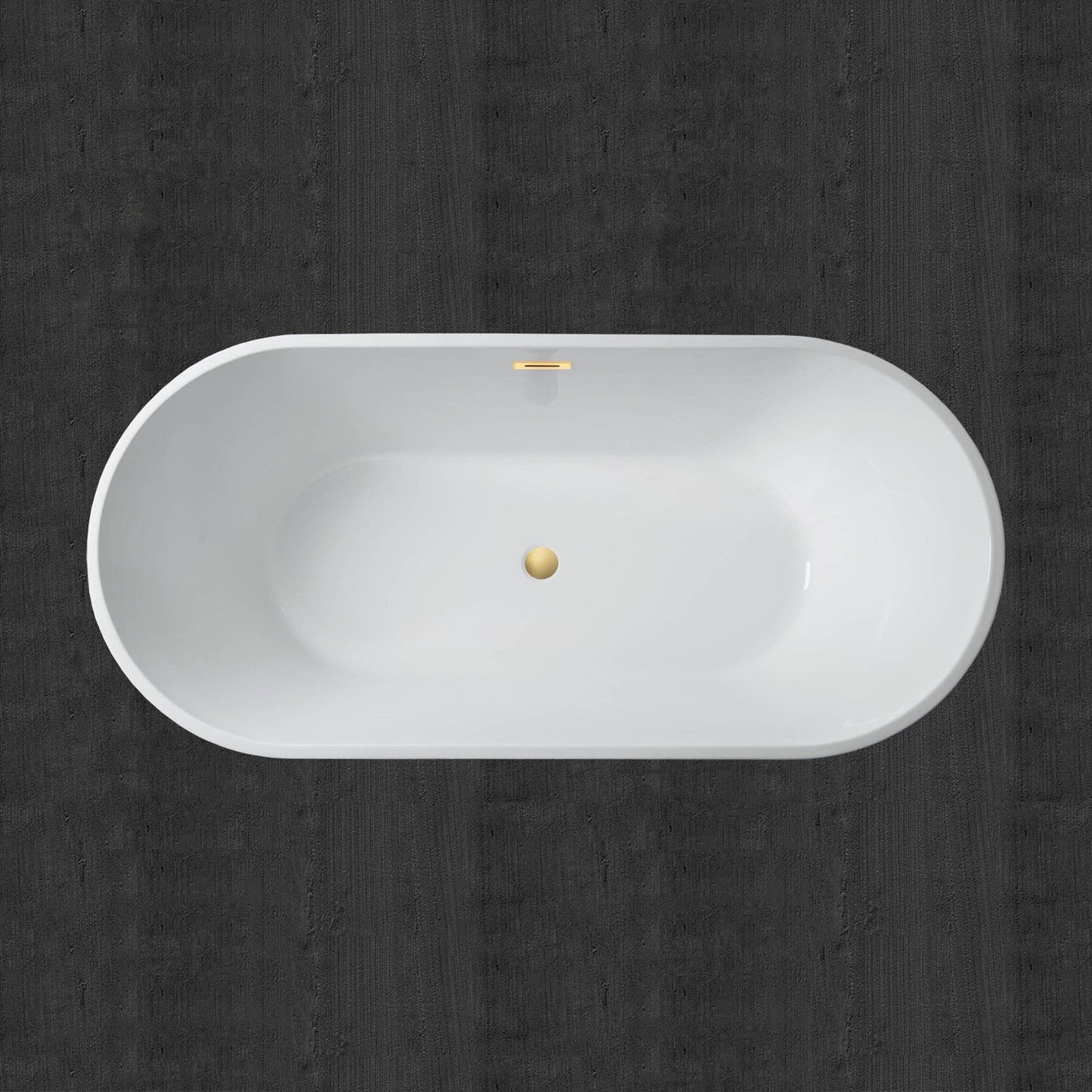 WoodBridge B0014 59" White Acrylic Freestanding Soaking Bathtub With Brushed Gold Drain and Overflow