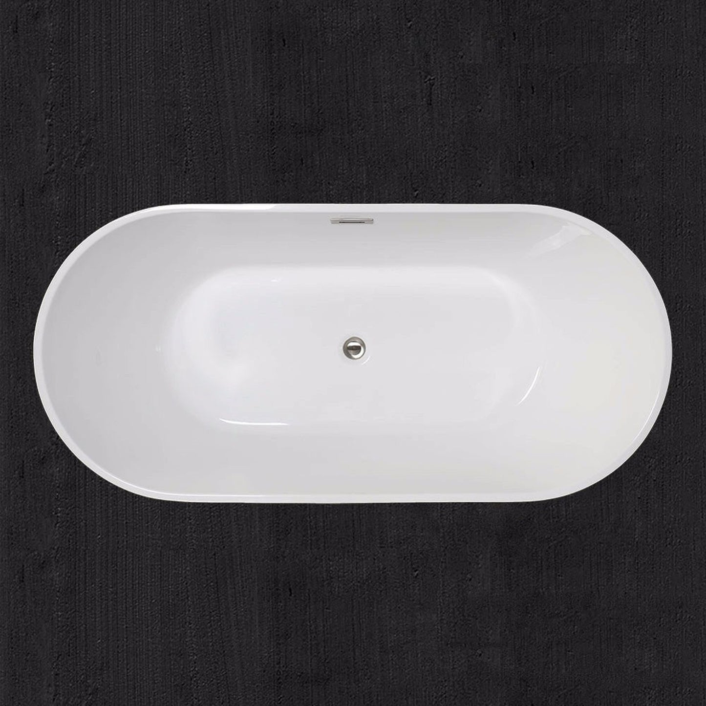 WoodBridge B0014 59" White Acrylic Freestanding Soaking Bathtub With Brushed Nickel Drain and Overflow