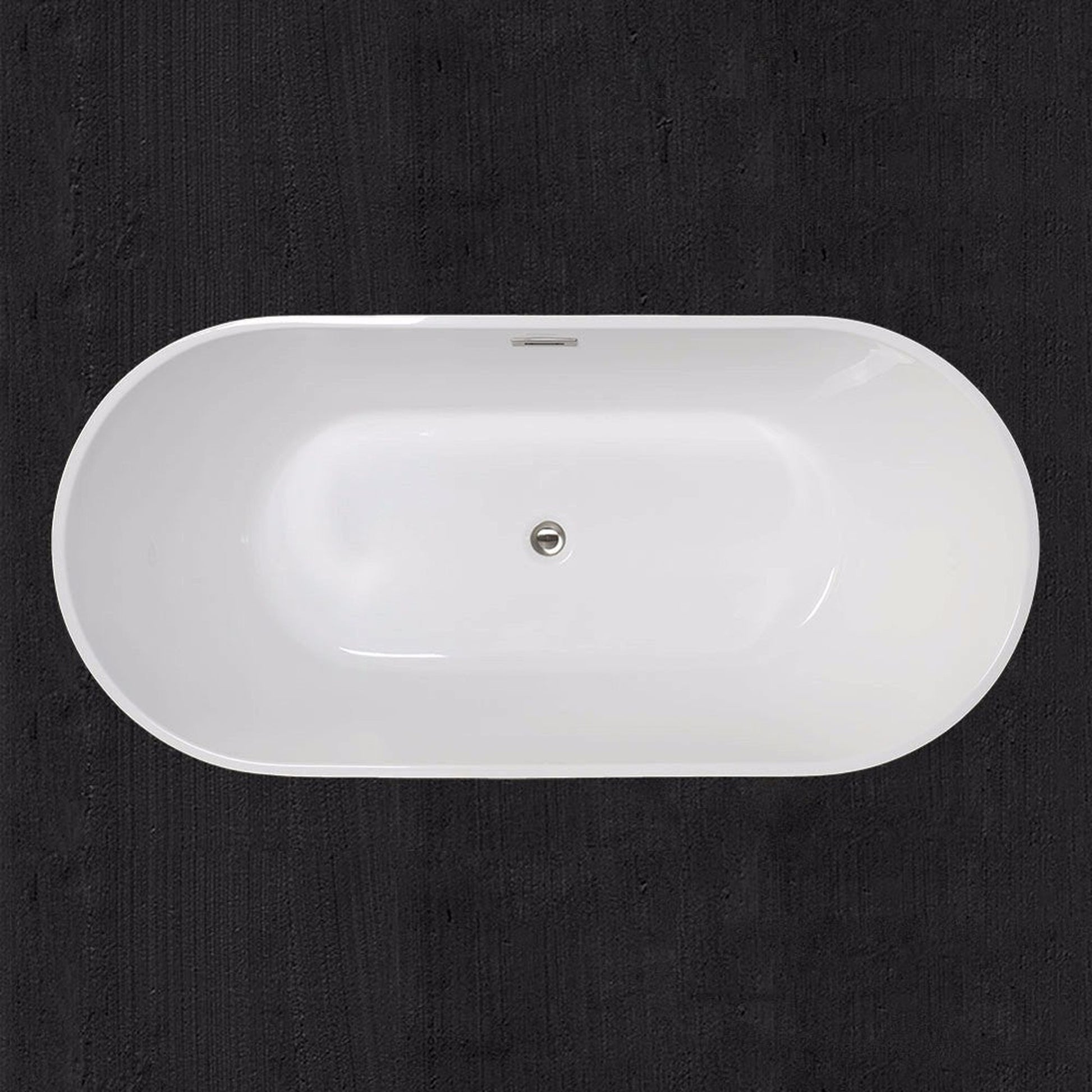 WoodBridge B0014 59" White Acrylic Freestanding Soaking Bathtub With Brushed Nickel Drain and Overflow