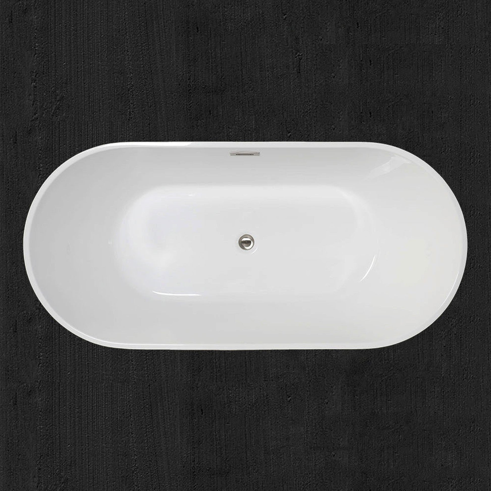 WoodBridge B0014 59" White Acrylic Freestanding Soaking Bathtub With Chrome Drain, Overflow, F0002CHRD Tub Filler and Caddy Tray