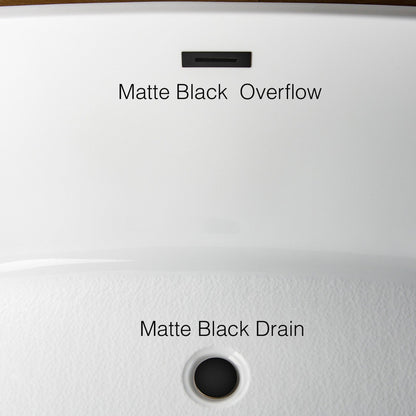 WoodBridge B0014 59" White Acrylic Freestanding Soaking Bathtub With Matte Black Drain, Overflow, F0006MBSQ Tub Filler and Caddy Tray