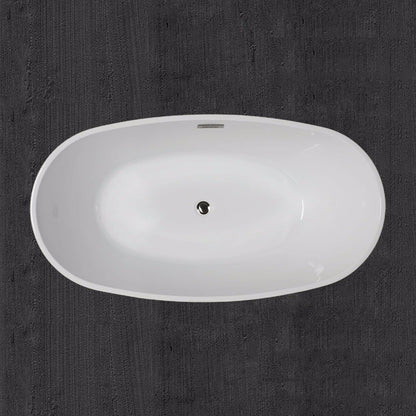 WoodBridge B0018 59" White Acrylic Freestanding Soaking Bathtub With Brushed Nickel Drain, Overflow, F0070BNVT Tub Filler and Caddy Tray