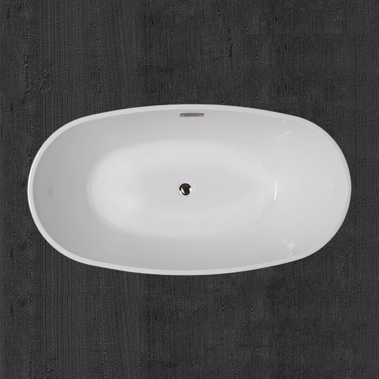 WoodBridge B0018 59" White Acrylic Freestanding Soaking Bathtub With Brushed Nickel Drain and Overflow