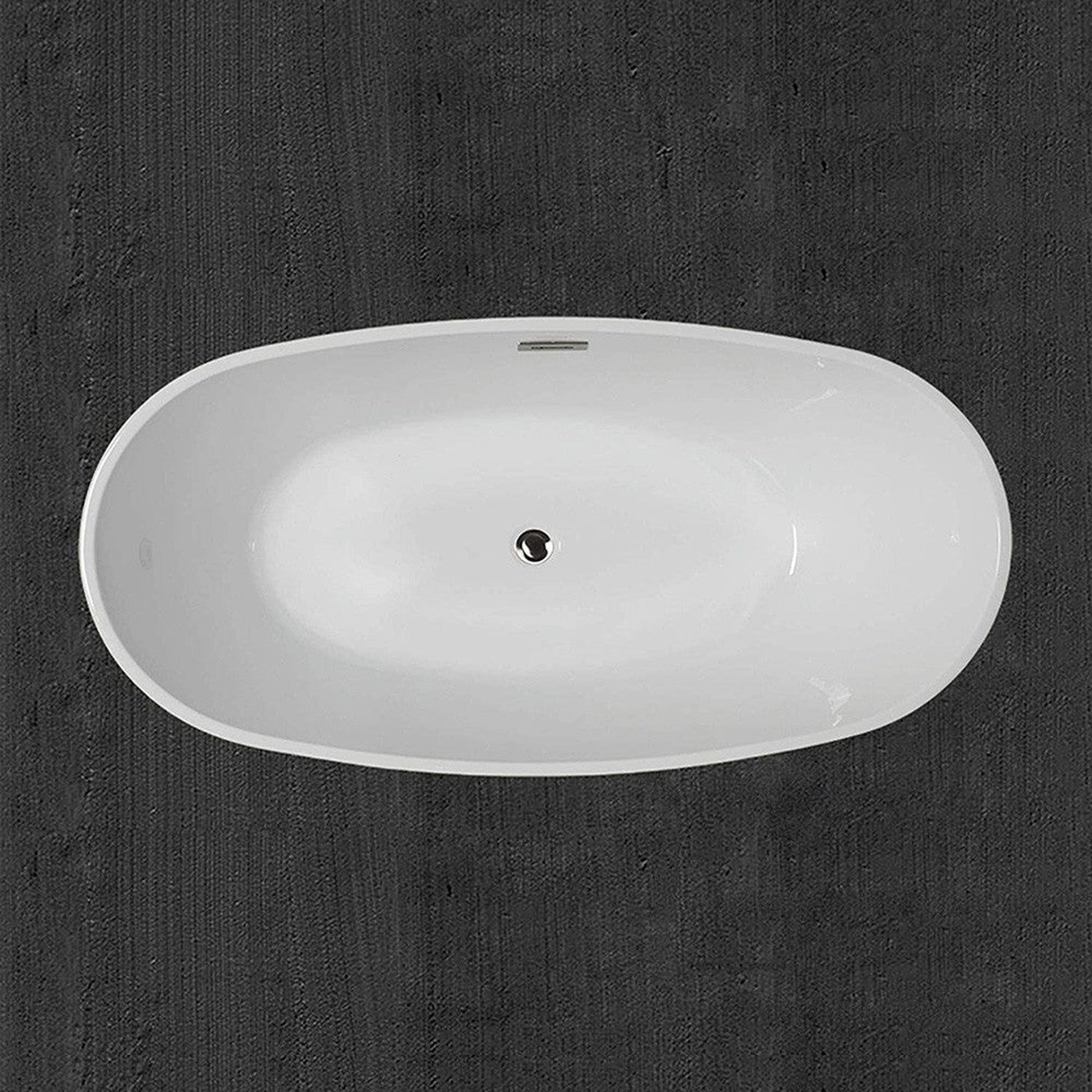 WoodBridge B0028 67" White Acrylic Freestanding Soaking Bathtub With Chrome Drain and Overflow