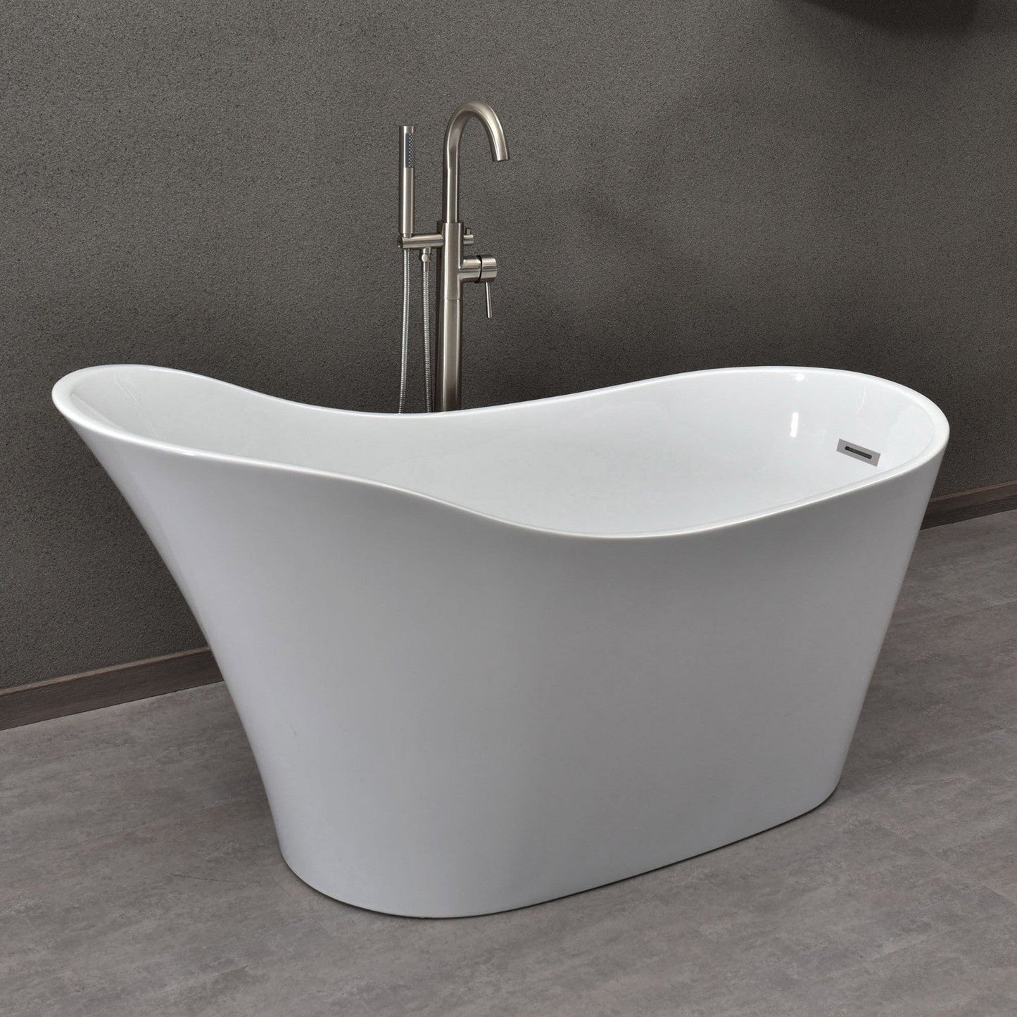 WoodBridge B0029 59" White Acrylic Freestanding Soaking Bathtub With Brushed Nickel Drain, Overflow, F0070BNVT Tub Filler and Caddy Tray