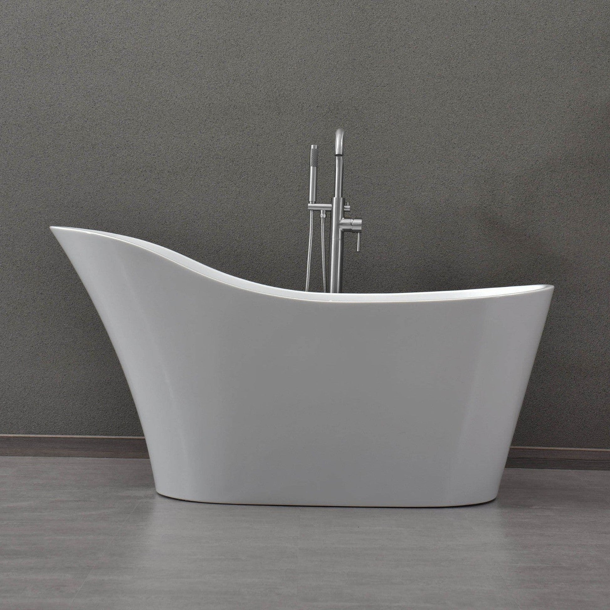 WoodBridge B0029 59" White Acrylic Freestanding Soaking Bathtub With Chrome Drain, Overflow, F0071CHVT Tub Filler and Caddy Tray