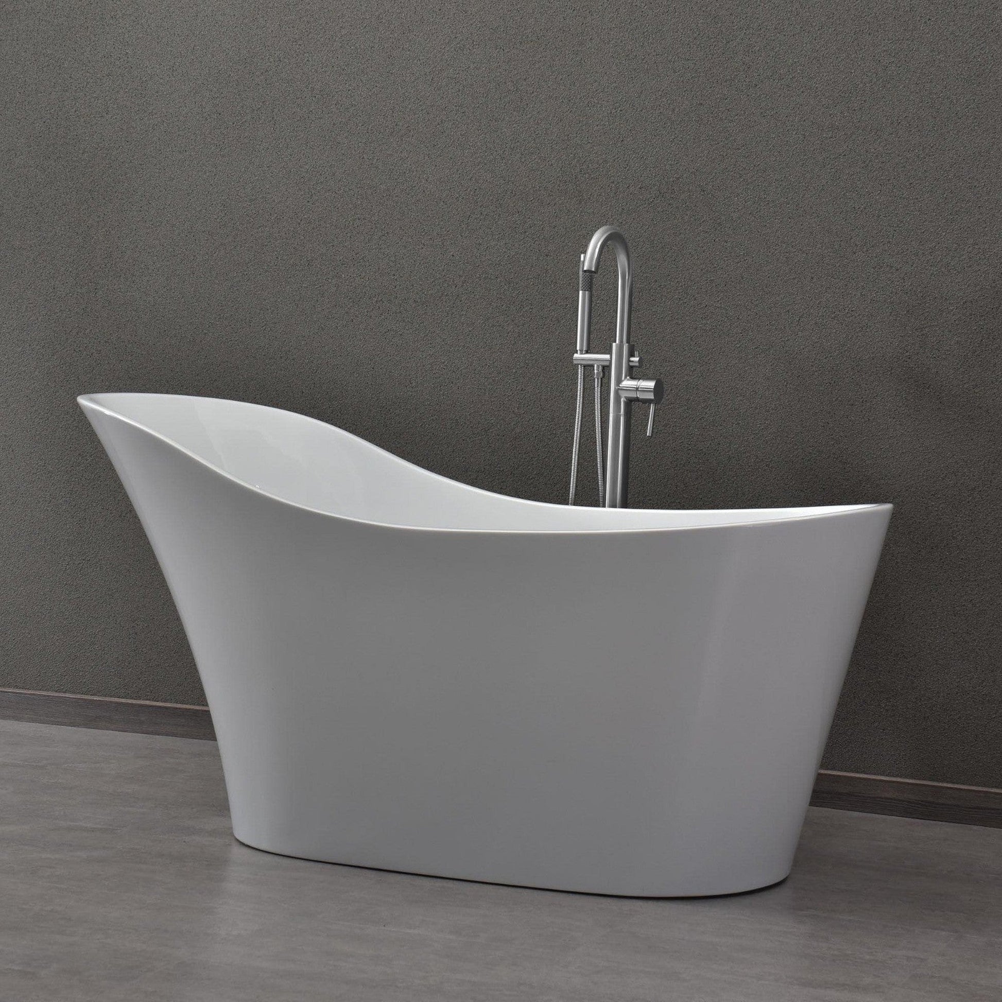 WoodBridge B0029 59" White Acrylic Freestanding Soaking Bathtub With Chrome Drain, Overflow, F0071CHVT Tub Filler and Caddy Tray