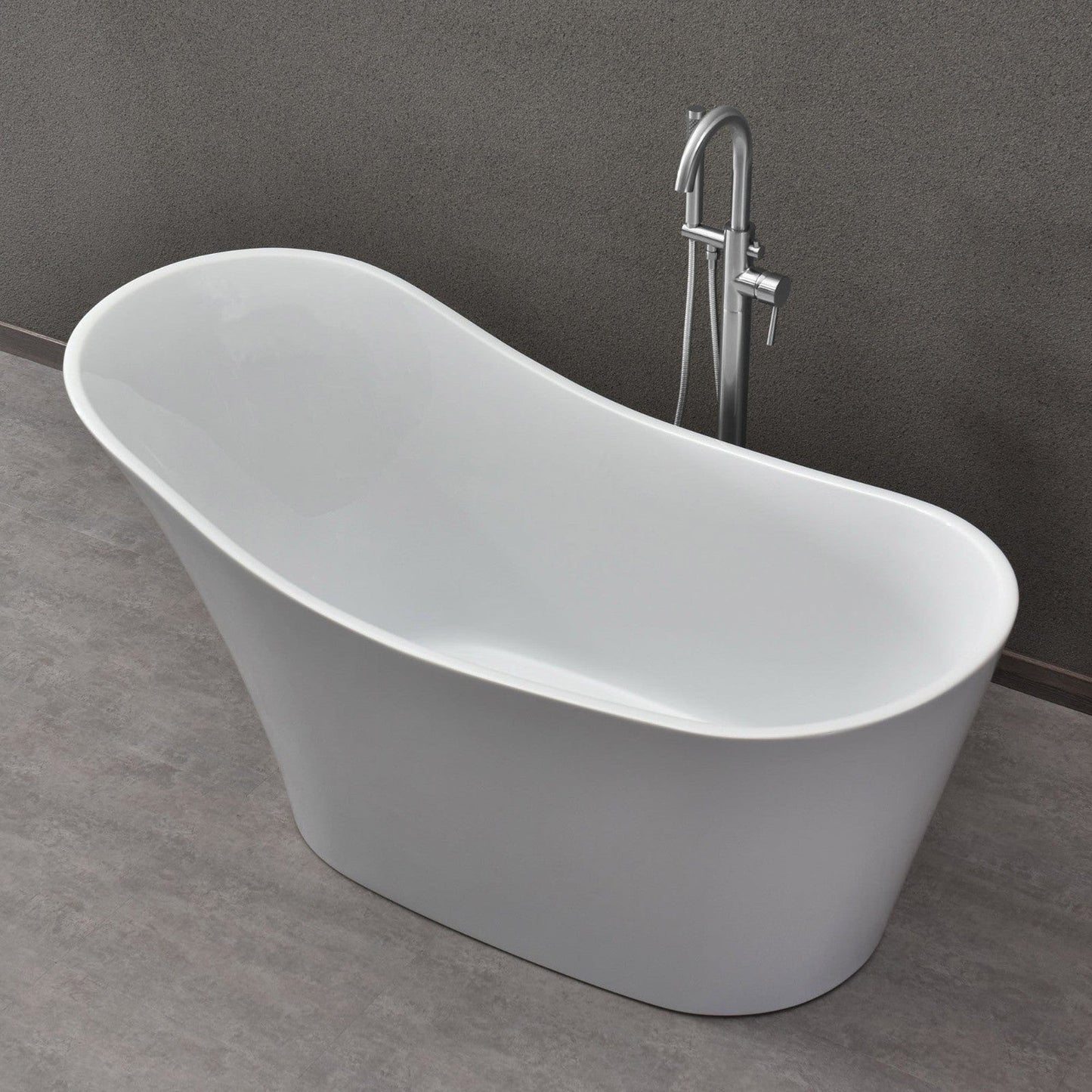 WoodBridge B0029 59" White Acrylic Freestanding Soaking Bathtub With Chrome Drain, Overflow, F0071CHVT Tub Filler and Caddy Tray