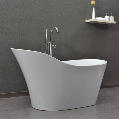 WoodBridge B0029 59" White Acrylic Freestanding Soaking Bathtub With Chrome Drain and Overflow