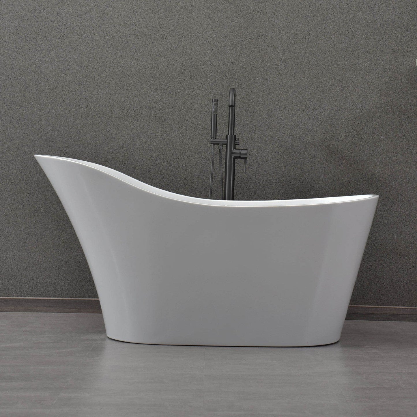 WoodBridge B0029 59" White Acrylic Freestanding Soaking Bathtub With Oil Rubbed Bronze Drain and Overflow