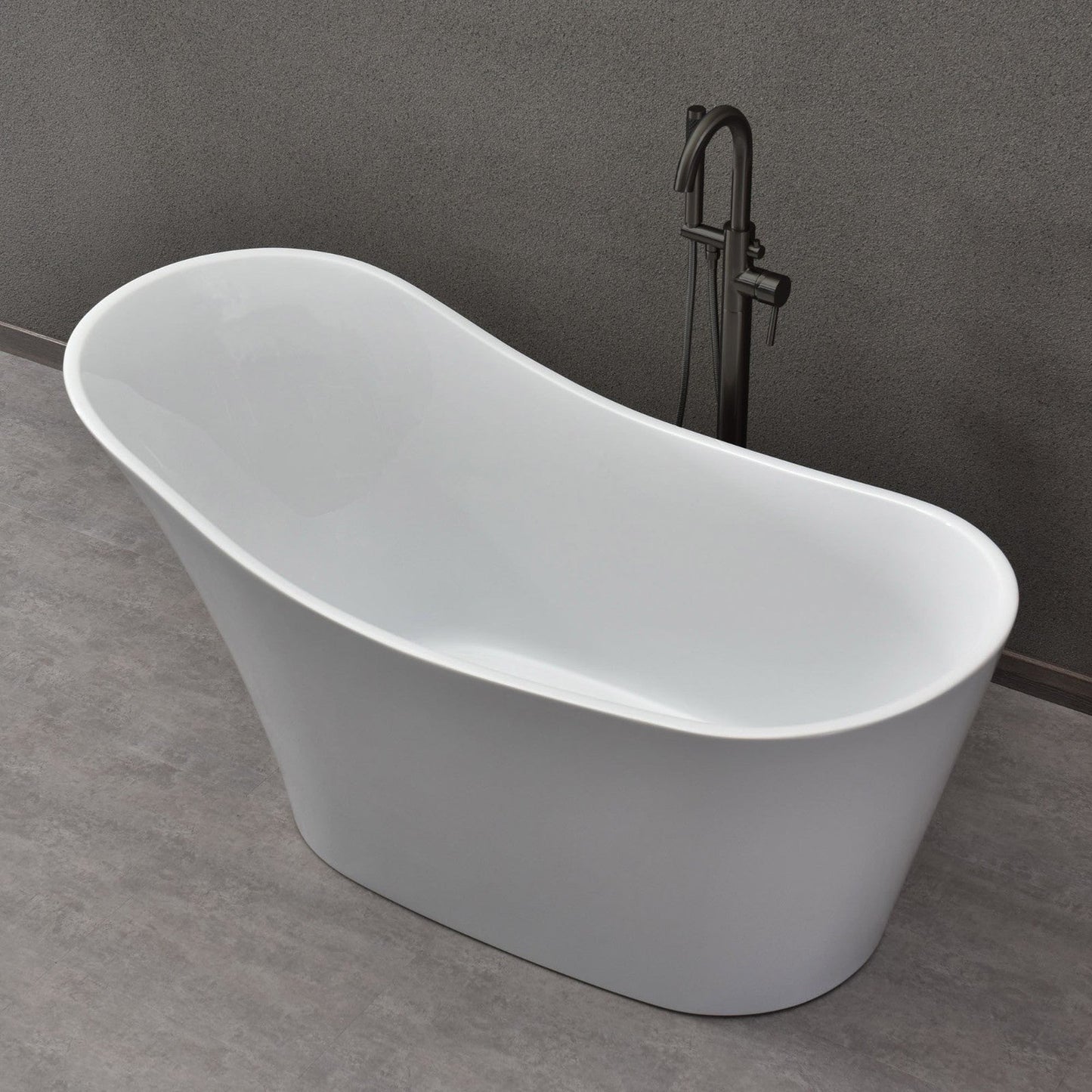 WoodBridge B0029 59" White Acrylic Freestanding Soaking Bathtub With Oil Rubbed Bronze Drain and Overflow