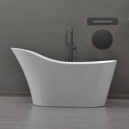 WoodBridge B0029 59" White Acrylic Freestanding Soaking Bathtub With Oil Rubbed Bronze Drain and Overflow