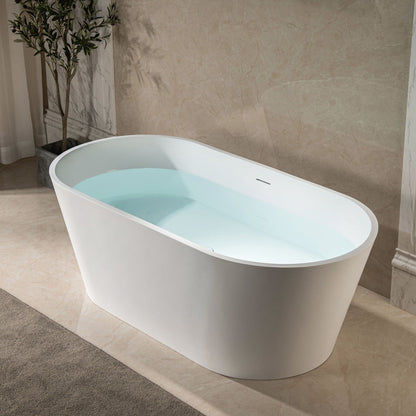 WoodBridge B0041 59" Matte White Luxury Contemporary Solid Surface Freestanding Bathtub