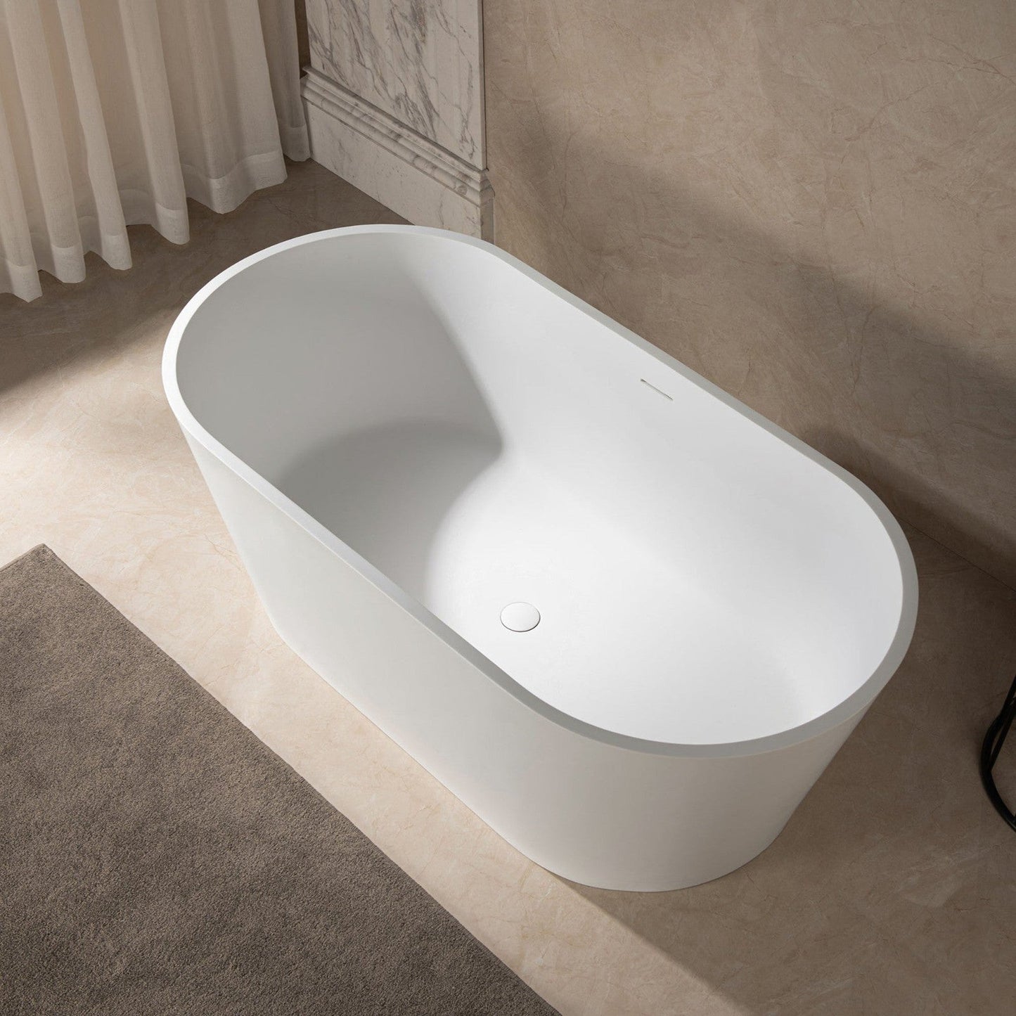 WoodBridge B0041 59" Matte White Luxury Contemporary Solid Surface Freestanding Bathtub