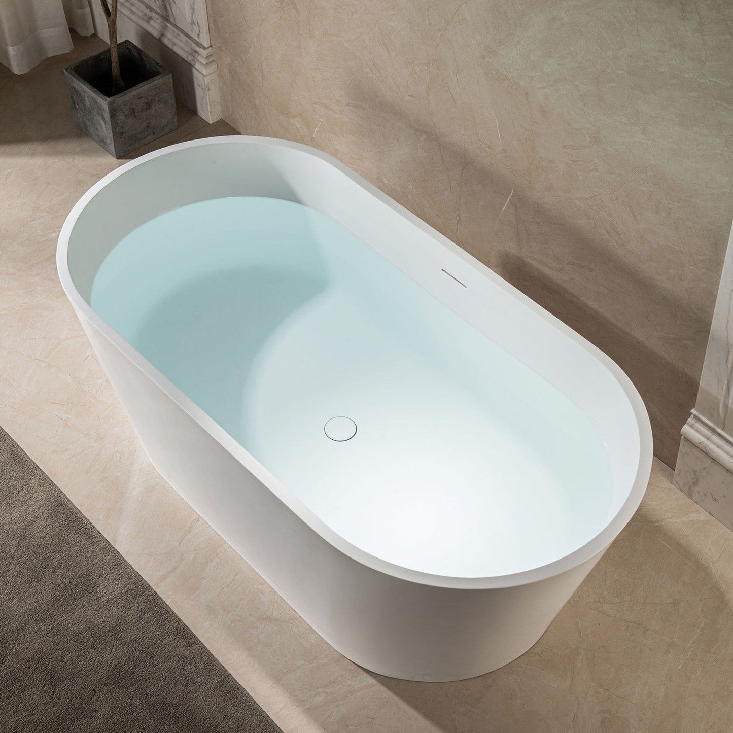 WoodBridge B0041 59" Matte White Luxury Contemporary Solid Surface Freestanding Bathtub