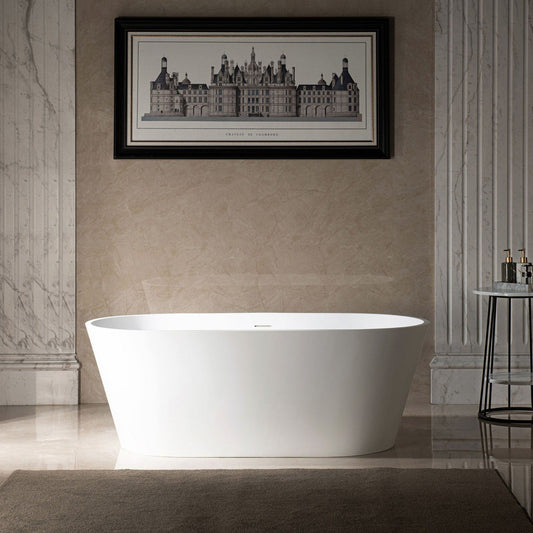 WoodBridge B0041 59" Matte White Luxury Contemporary Solid Surface Freestanding Bathtub