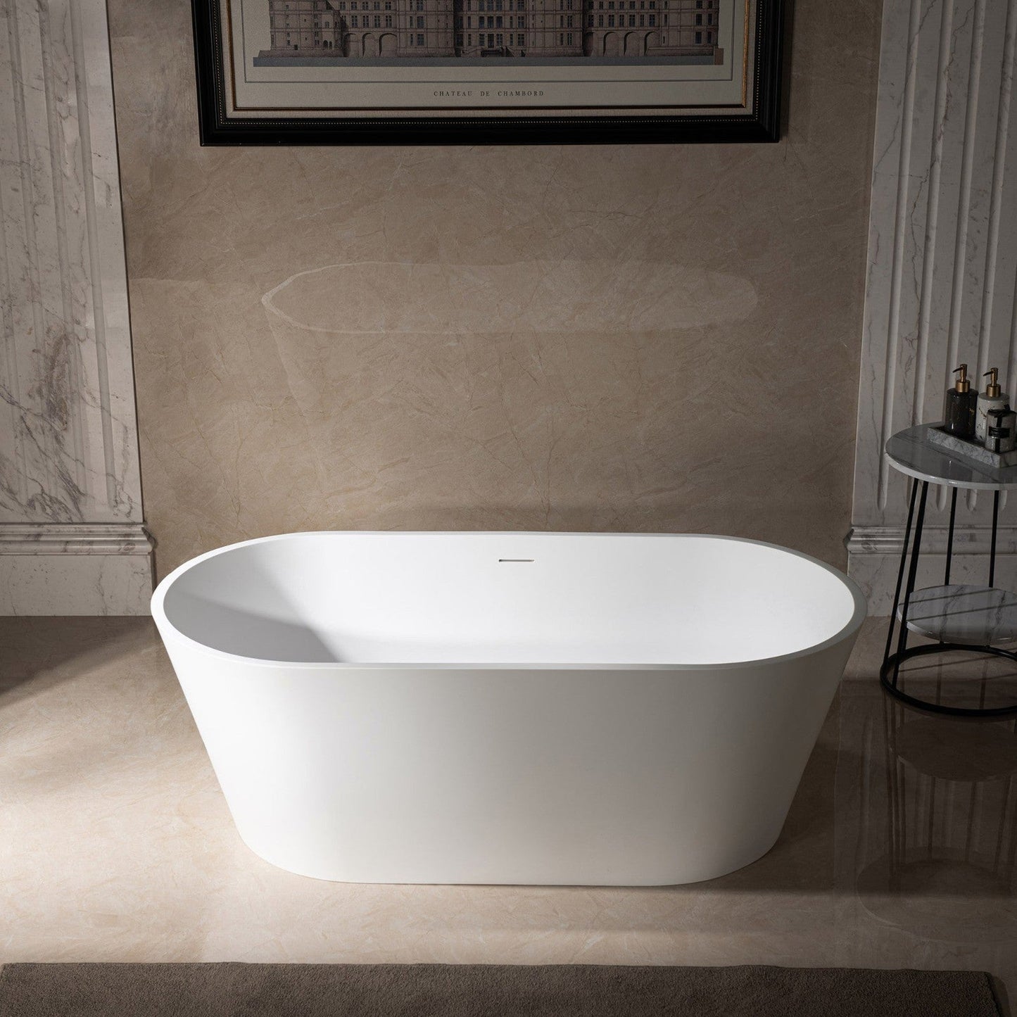 WoodBridge B0041 59" Matte White Luxury Contemporary Solid Surface Freestanding Bathtub