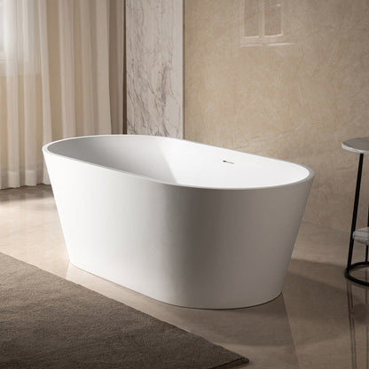 WoodBridge B0041 59" Matte White Luxury Contemporary Solid Surface Freestanding Bathtub