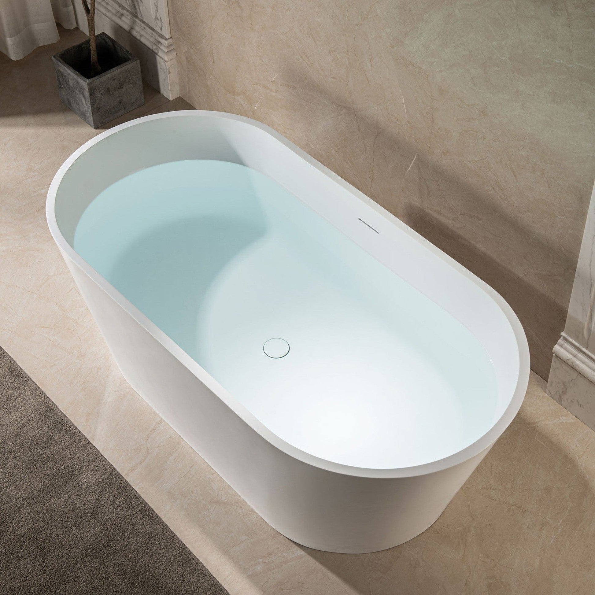 WoodBridge B0041 59" Matte White Luxury Contemporary Solid Surface Freestanding Bathtub