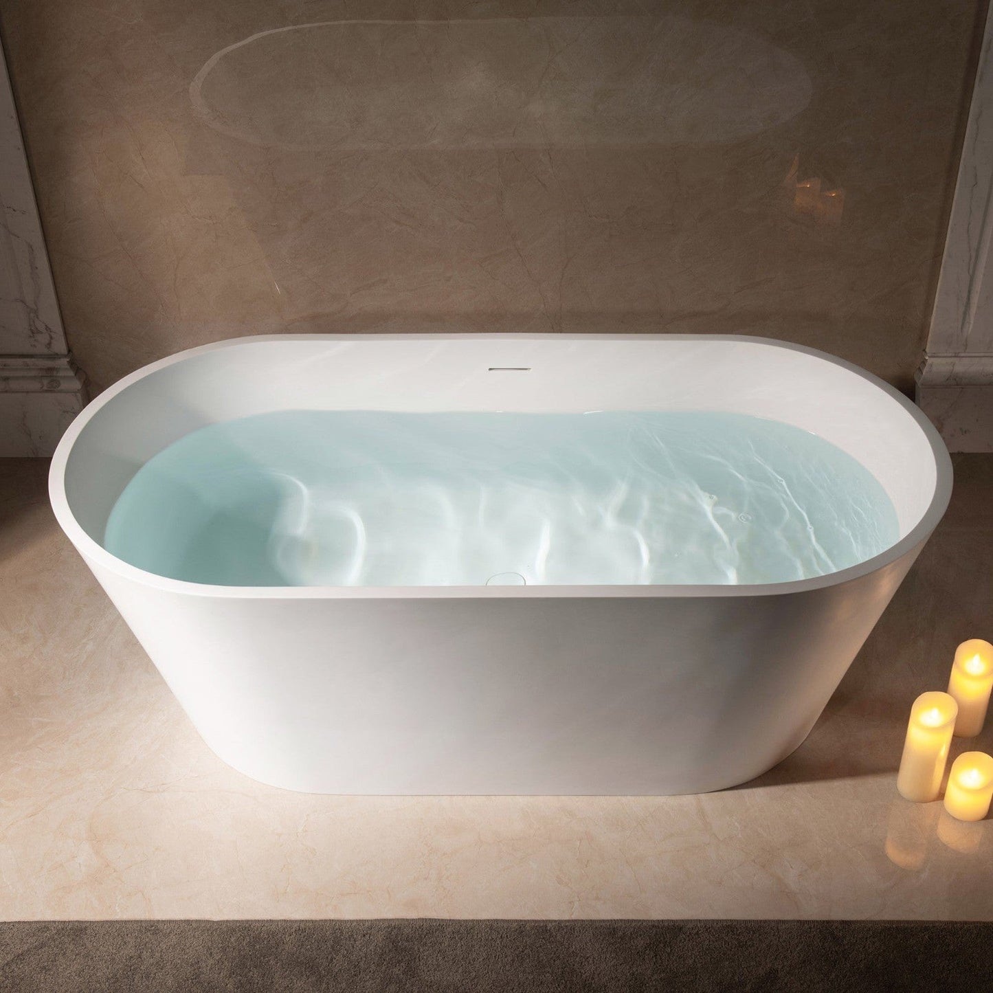 WoodBridge B0041 59" Matte White Luxury Contemporary Solid Surface Freestanding Bathtub