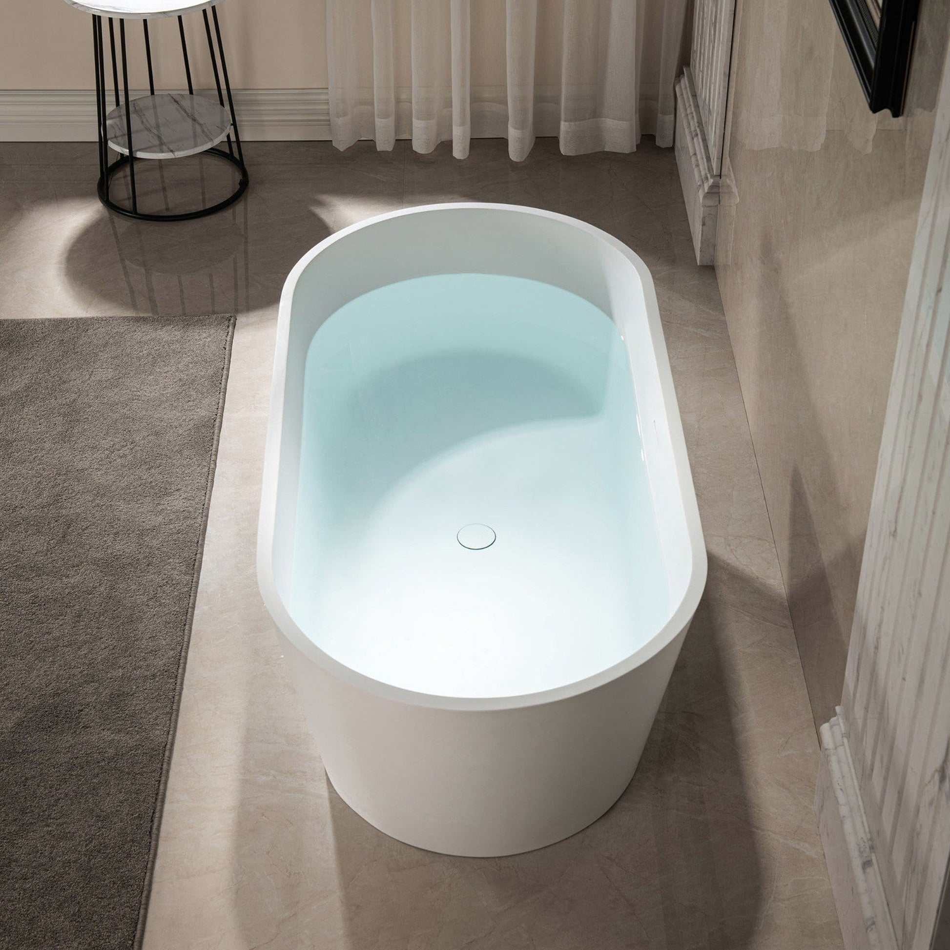 WoodBridge B0041 59" Matte White Luxury Contemporary Solid Surface Freestanding Bathtub