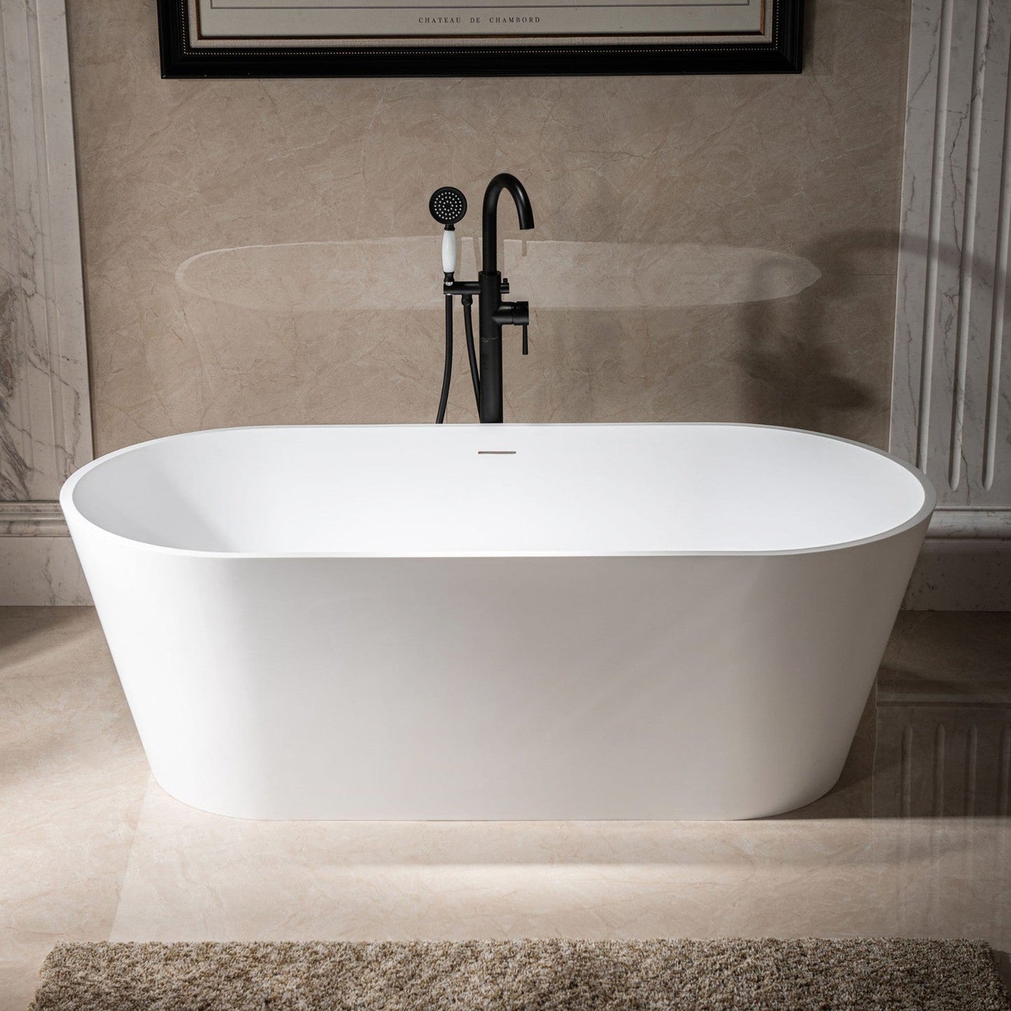 WoodBridge B0042 67" Matte White Luxury Contemporary Solid Surface Freestanding Bathtub