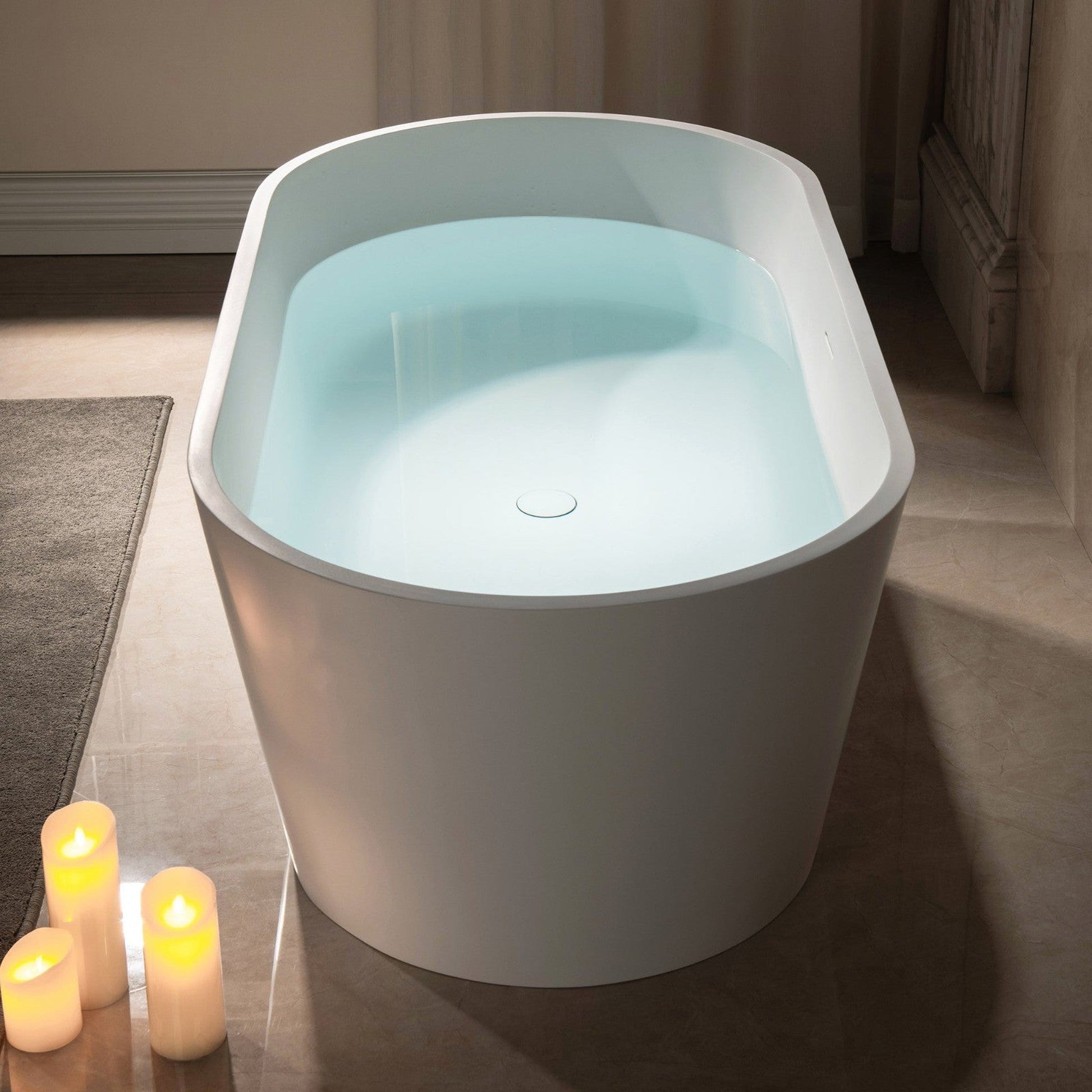 WoodBridge B0042 67" Matte White Luxury Contemporary Solid Surface Freestanding Bathtub