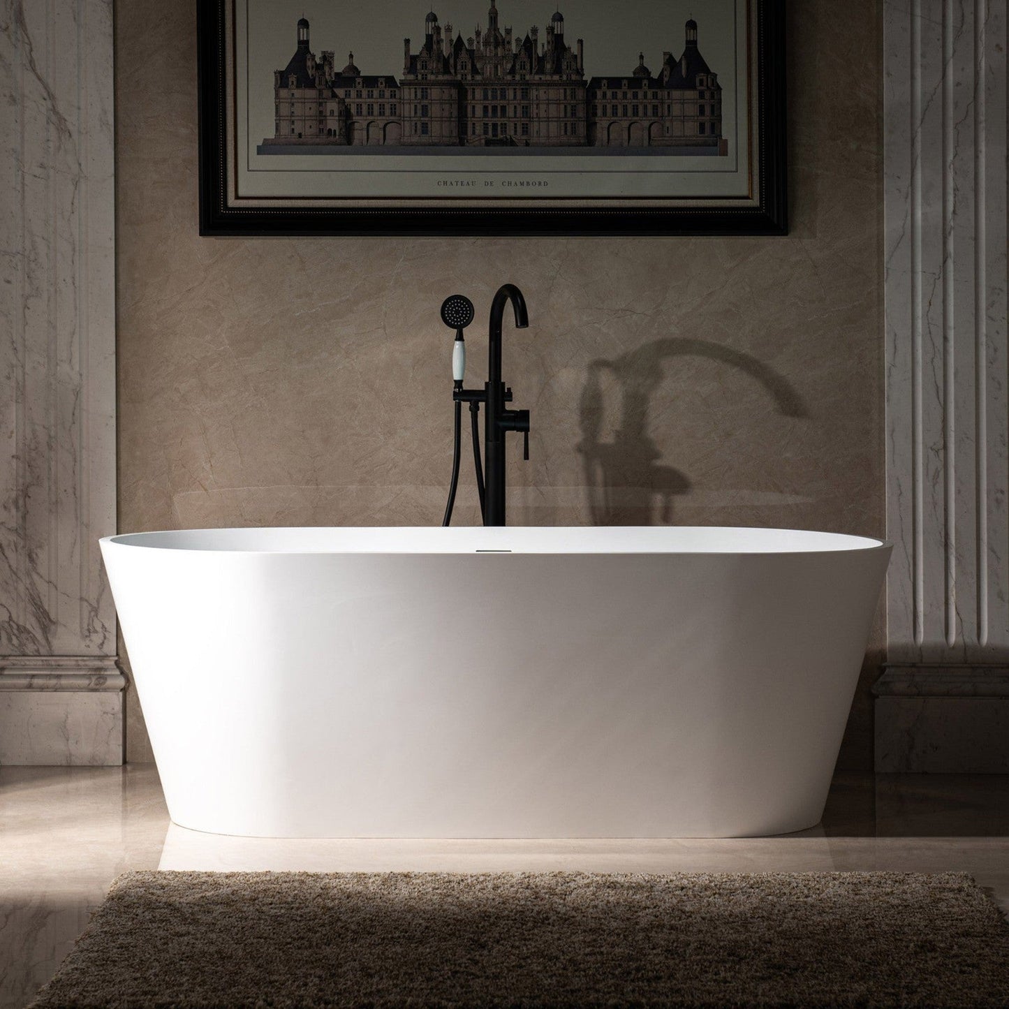 WoodBridge B0042 67" Matte White Luxury Contemporary Solid Surface Freestanding Bathtub