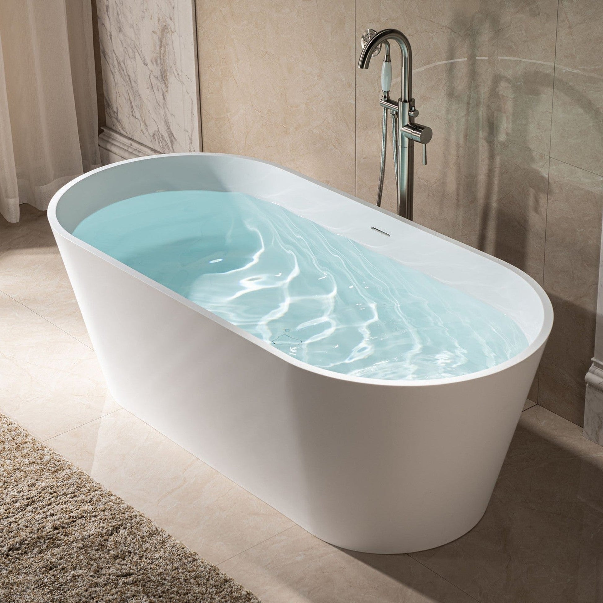 WoodBridge B0042 67" Matte White Luxury Contemporary Solid Surface Freestanding Bathtub