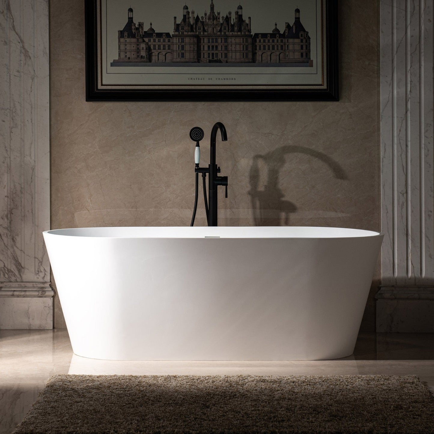 WoodBridge B0042 67" Matte White Luxury Contemporary Solid Surface Freestanding Bathtub