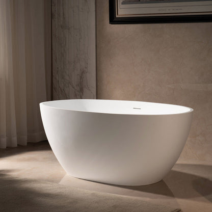 WoodBridge B0043 55" Matte White Luxury Contemporary Solid Surface Freestanding Bathtub