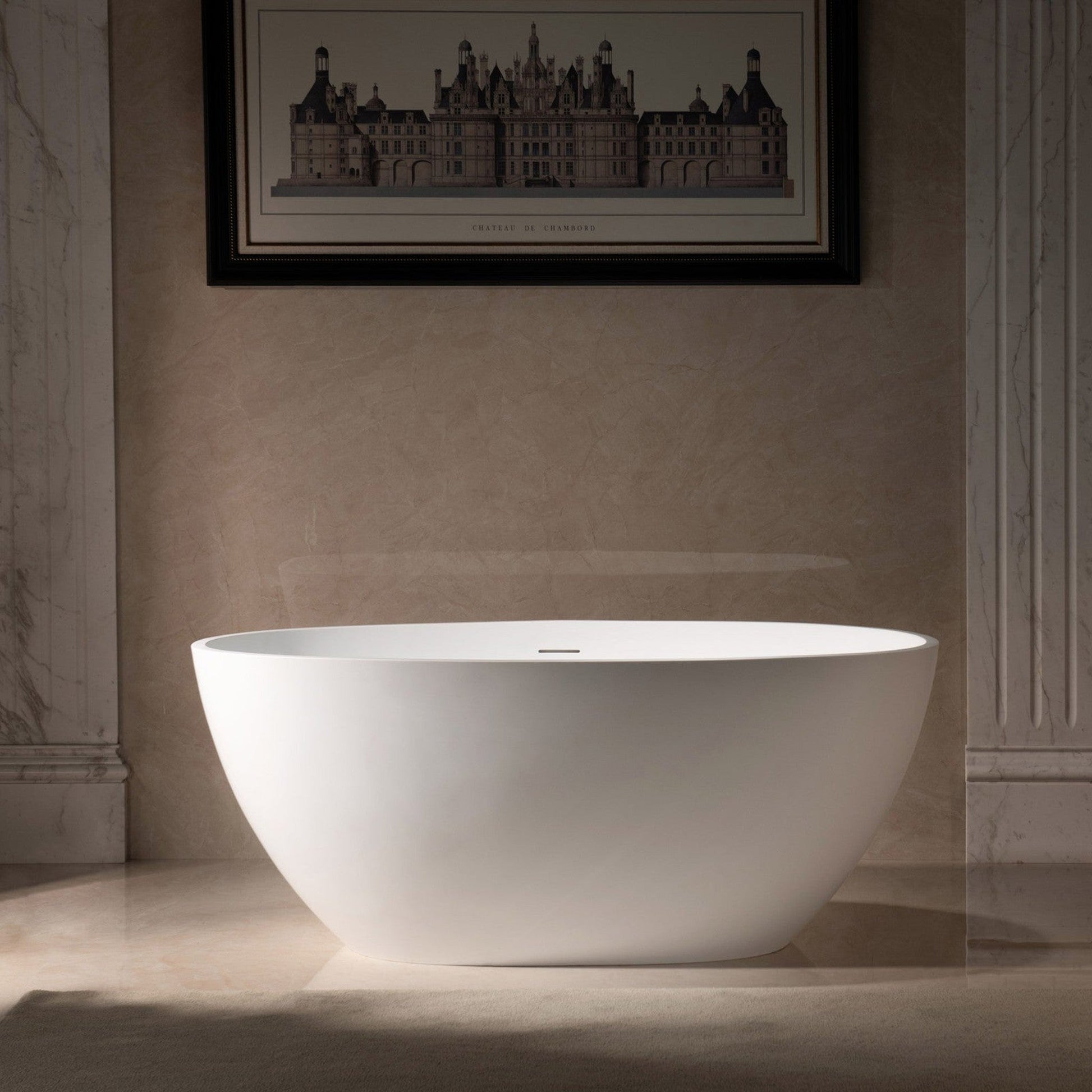 WoodBridge B0043 55" Matte White Luxury Contemporary Solid Surface Freestanding Bathtub