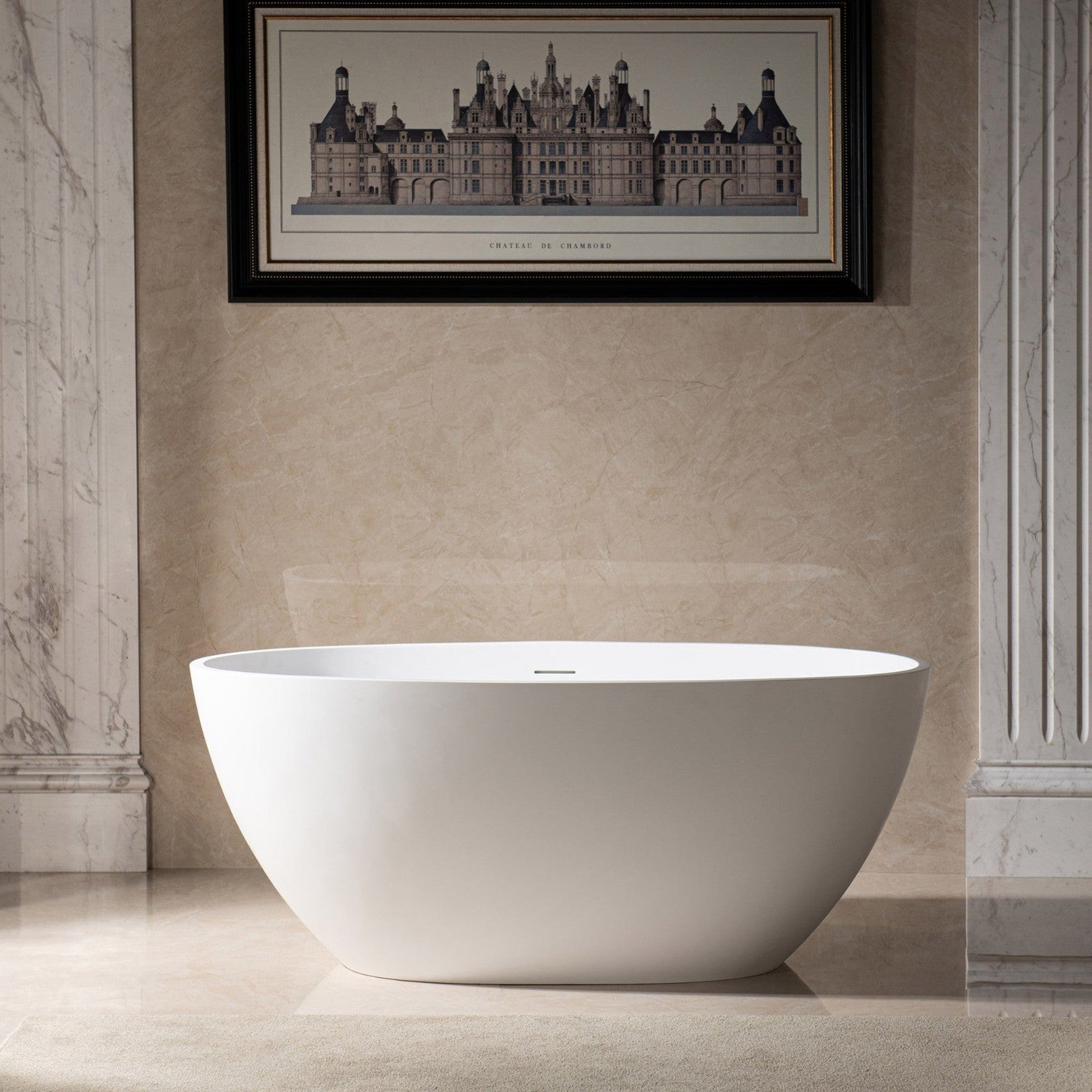 WoodBridge B0043 55" Matte White Luxury Contemporary Solid Surface Freestanding Bathtub